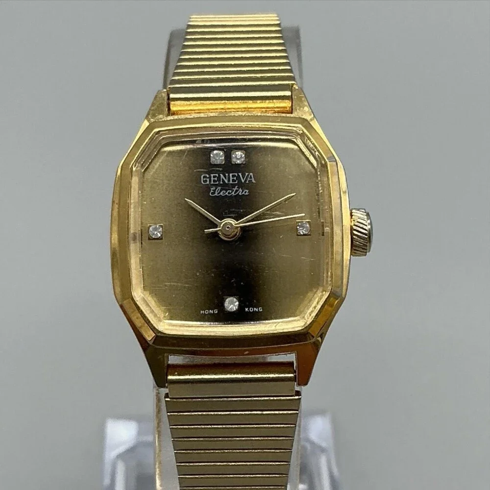 Vintage Geneva Electra Women Watch 22mm Gold Tone Adjustable Band Manual Wind